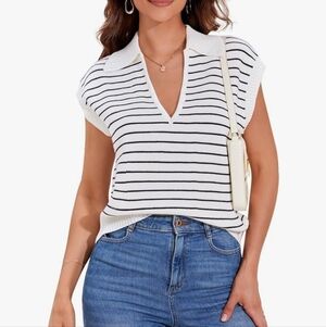 Striped V-Neck Knit Vest NWT Sz M